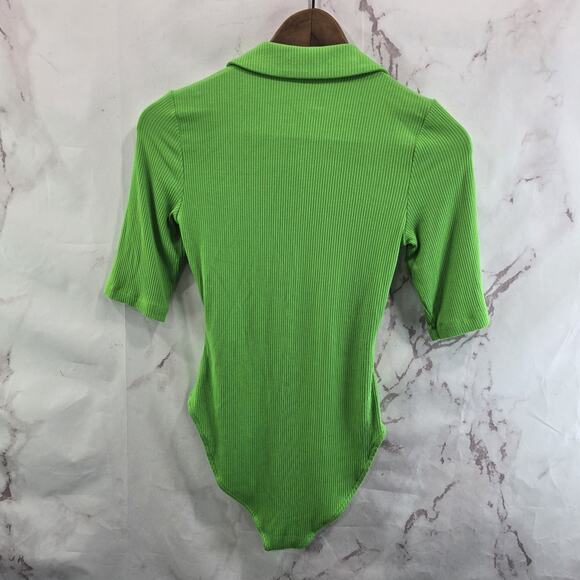 & Other Stories Bodysuit Womens Small Green Ribbed Bikini Snap Neon Lime - Picture 5 of 11